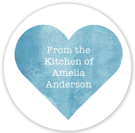 Blue Watercolor Heart From the Kitchen Round Stickers